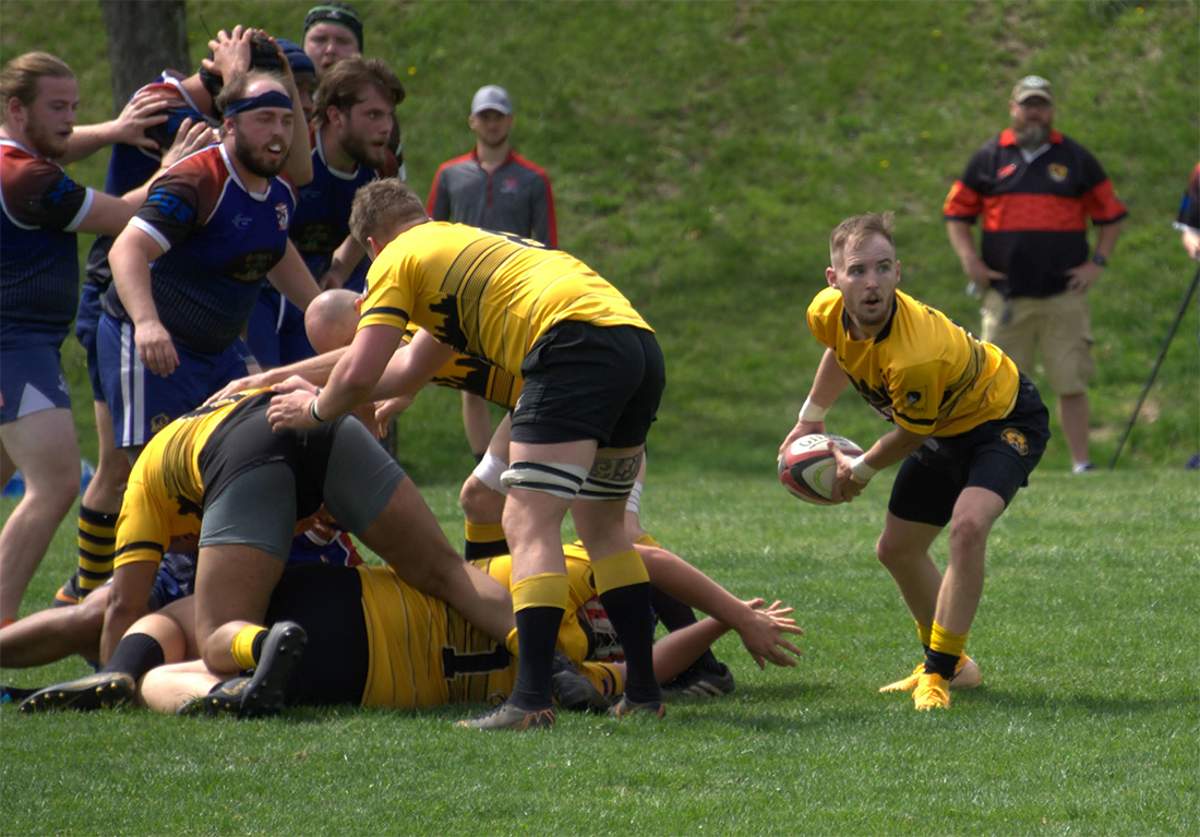 Jake Davis distributes the ball against Canton RFC